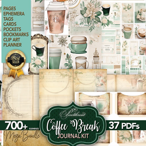 700+ Coffee Journal Kit digital Vintage Coffee Junk Journal Digi Kit ATC Supplies Templates Tea Coffee stained paper Dyed Ephemera Printable
