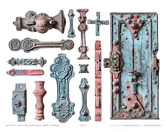 French Celtic Industrial Hinge Hardware Flea Market Jewelry Making Findings Scrapbook Ephemera Planner Clipart Stickers Junk Printables
