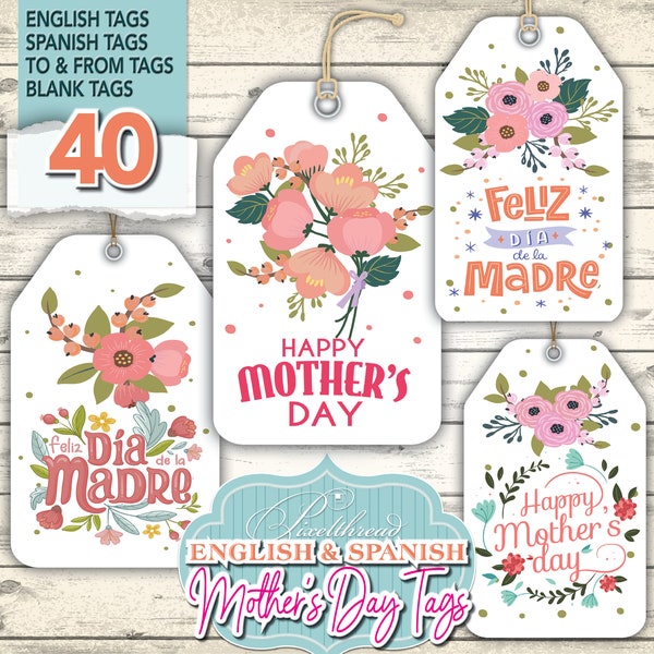 Étiquettes cadeaux Feliz Dia de la Madre etiqueta de regalo tarjetas imprimibles en español descarga digitales ESPAGNOL Fête des Mères Imprimable numérique