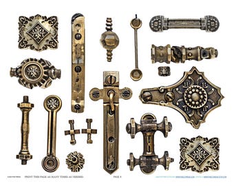 Antique Industrial French Hinge Hardware Scrapbook Jewelry Making Findings Ephemera Planner Clipart Stickers Junk Digital Printables Kit