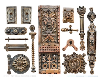 Antique Industrial French Hinge Hardware Scrapbook Jewelry Making Findings Ephemera Planner Clipart Stickers Junk Digital Printables Kit