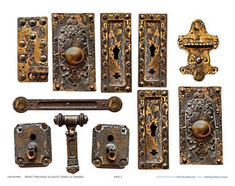 Antique Industrial French Hinge Hardware Scrapbook Jewelry Making Findings Ephemera Planner Clipart Stickers Junk Digital Printables Kit