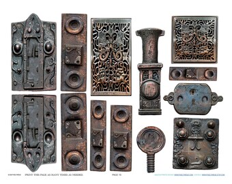 Antique Industrial French Hinge Hardware Scrapbook Jewelry Making Findings Ephemera Planner Clipart Stickers Junk Digital Printables Kit