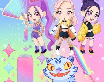 Pegatinas PNG de KPop Kawaii Chibi – Diseño de sublimación para camisetas (Descarga digital)