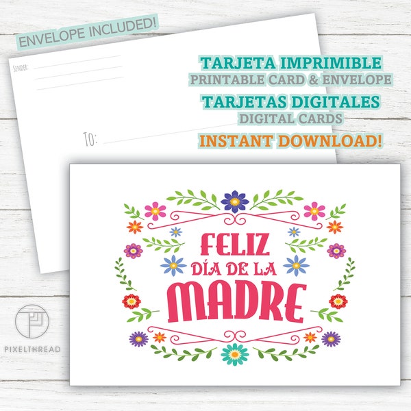 Feliz Dia de la Madre Mama Abuela descarga digitales Spanish Mother's Day Card en español españolas tarjetas imprimibles Digital Printable