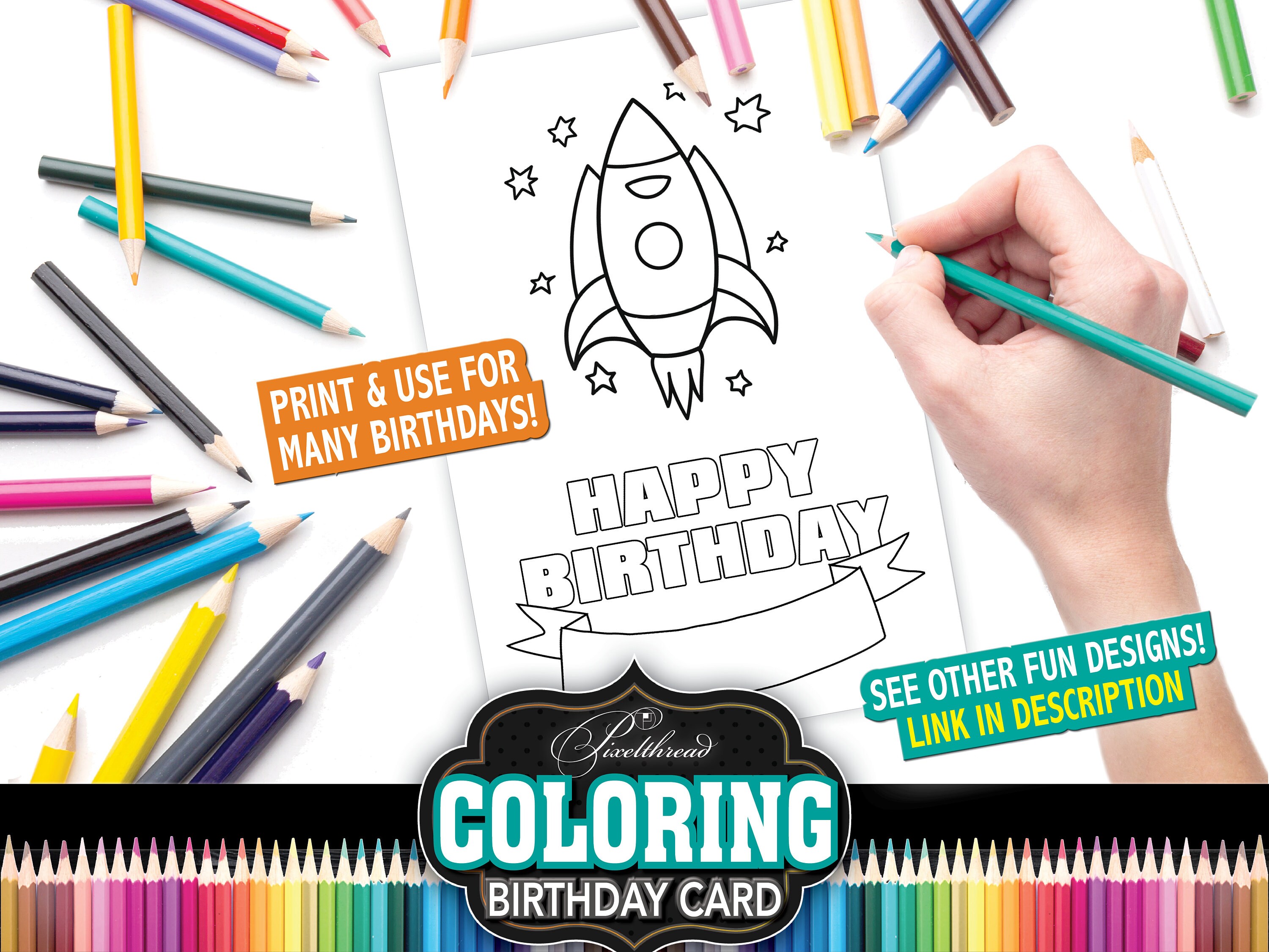 Vehicles Coloring Colouring Birthday Card Space Sheet Page Kids Digital ...