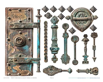 Antique Industrial French Hinge Hardware Scrapbook Jewelry Making Findings Ephemera Planner Clipart Stickers Junk Digital Printables Kit