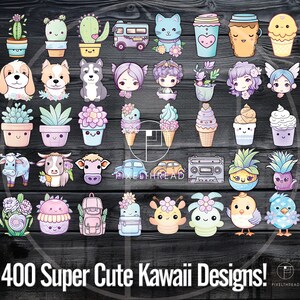 Pastel Kawaii Planner Retro Chibi Imprimible Squishmallow Bujo Hobo Hobonichi Cousin Journal Digital PNG Clipart Lindos Niños Planificador Pegatinas