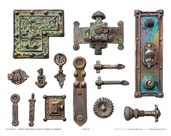 Antique Industrial French Hinge Hardware Scrapbook Jewelry Making Findings Ephemera Planner Clipart Stickers Junk Digital Printables Kit