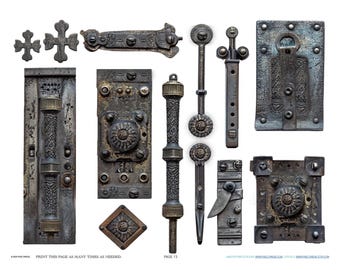 Antique Industrial French Hinge Hardware Scrapbook Jewelry Making Findings Ephemera Planner Clipart Stickers Junk Digital Printables Kit