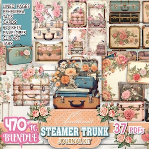 470+ Vintage Adventure Travel Steamer Kofferbak Bagage Digitale Afdrukbare Junk Journal Kieskeurig Cut Ephemera Stickers Clipart Papierbenodigdheden Kit