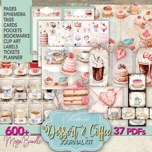 600+ Vintage Retro Kaffee Tee Tasse Dessert Backen Digital Printable Junk Journal Pingelig Schnitt Ephemera Aufkleber Clipart Tags Papiere Kit