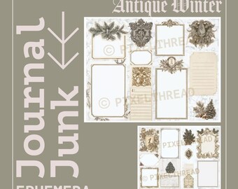 Antique Winter Printable Junk Journal Ephemera Stationery Christmas Stamps Scrapbook Tags Postcards Card Making Tags Pages Paper Pack Kit