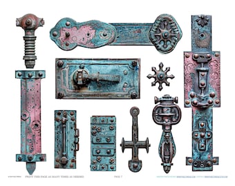 French Celtic Industrial Hinge Hardware Flea Market Jewelry Making Findings Scrapbook Ephemera Planner Clipart Stickers Junk Printables