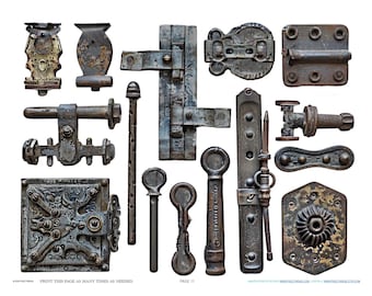 Antique Industrial French Hinge Hardware Scrapbook Jewelry Making Findings Ephemera Planner Clipart Stickers Junk Digital Printables Kit