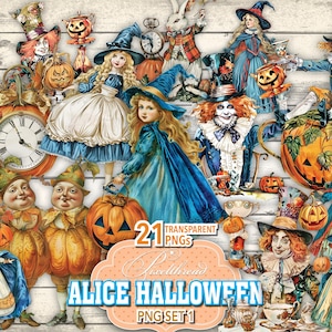 Alice Wonderland Clipart Stickers PNG Graphics Bundle Pack Supplies Download Digital Printable