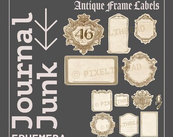 Antique Frame Labels Ephemera, Junk Journal Embellishments (Digital Download)