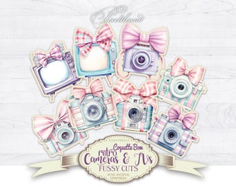 Retro Fussy Cuts Ephemera Kit: Coquette Bows, Camera, TV (Digital Download)