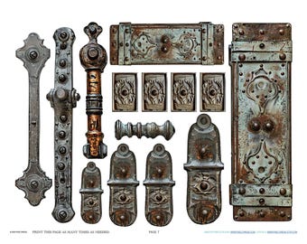 Antique Industrial French Hinge Hardware Scrapbook Jewelry Making Findings Ephemera Planner Clipart Stickers Junk Digital Printables Kit