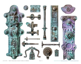 French Celtic Industrial Hinge Hardware Flea Market Jewelry Making Findings Scrapbook Ephemera Planner Clipart Stickers Junk Printables