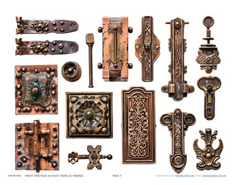 Antique Industrial French Hinge Hardware Scrapbook Jewelry Making Findings Ephemera Planner Clipart Stickers Junk Digital Printables Kit