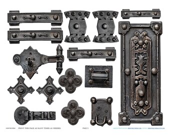 Antique Industrial French Hinge Hardware Scrapbook Jewelry Making Findings Ephemera Planner Clipart Stickers Junk Digital Printables Kit