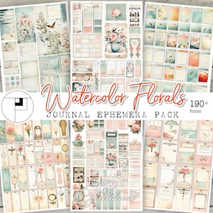 Fussy Cut Ephemera Digital Tags Stickers Floral Botanical Antique Flowers Floral Junk Journal Printable Kit Clipart Stickers Supplies Bundle