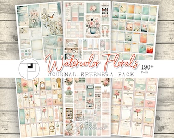 Fussy Cut Ephemera Digital Tags Stickers Floral Botanical Antique Flowers Floral Junk Journal Printable Kit Clipart Stickers Supplies Bundle