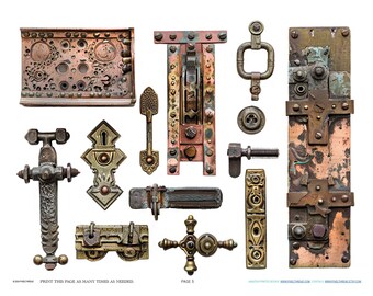 Antique Industrial French Hinge Hardware Scrapbook Jewelry Making Findings Ephemera Planner Clipart Stickers Junk Digital Printables Kit