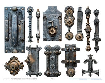 Antique Industrial French Hinge Hardware Scrapbook Jewelry Making Findings Ephemera Planner Clipart Stickers Junk Digital Printables Kit