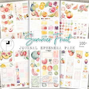 Etiquetas digitales efímeras, lindas y coloridas frutas imprimibles, diario basura, recortes, clipart, planificador, pegatinas, kit, paquete de suministros