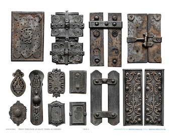Antique Industrial French Hinge Hardware Scrapbook Jewelry Making Findings Ephemera Planner Clipart Stickers Junk Digital Printables Kit