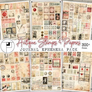 Mais de 300 papéis efêmeros antigos, cortes sofisticados, etiquetas para impressão, cartas, selos, papéis, clipart de diário de lixo, adesivos, pacote de diário de lixo digital