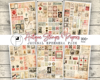 Antique Ephemera Paper Pack: Vintage Stamps, Letters, Labels (Digital Download)