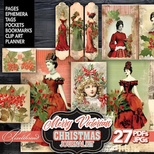 Merry Christmas Vintage Victoriaanse afdrukbare digitale ongewenste dagboek kieskeurig gesneden kortstondige zak Tags clipart stickers benodigdheden kit