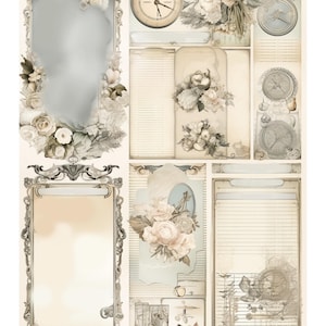 Antieke Victoriaanse collage kortstondige premade schroot plakboek lay-out ongewenste journaling digitale planner tags pagina's papier printables