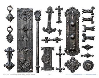 Antique Industrial French Hinge Hardware Scrapbook Jewelry Making Findings Ephemera Planner Clipart Stickers Junk Digital Printables Kit