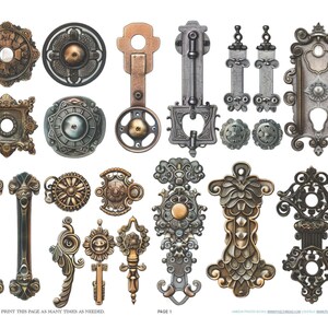 Antike industrielle Französisch Scharnier Hardware Sammelalbum Schmuck machen Erkenntnisse Ephemera Planer Clipart Aufkleber Junk Digital Printables Kit