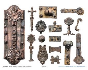 Antique Industrial French Hinge Hardware Scrapbook Jewelry Making Findings Ephemera Planner Clipart Stickers Junk Digital Printables Kit
