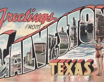 Álbum de recortes retro de Old Galveston, Texas, efímeros, diario de recortes, etiquetas imprimibles, papeles, postales, pegatinas, documentos, descarga digital