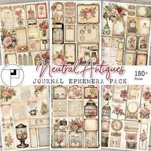 Etichette effimere antiche Etichette fussy cut Etichette stampabili digitali Kit diario spazzatura neutro Clipart Adesivi Pagine di carta Pacchetto di forniture Scarica