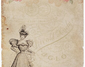 Victorian Fashion Woman Scrapbook Junk Journaling Ephemera Digital Printable Paper Postcard Document Art Card Background Layout Painting