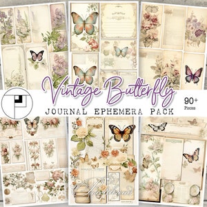 Kit de diário de borboletas efêmeras de entomologia, etiquetas digitais, adesivos florais, cortes finos, adesivos botânicos antigos, suprimentos para impressão, PDF para download