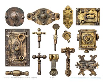 Antique Industrial French Hinge Hardware Scrapbook Jewelry Making Findings Ephemera Planner Clipart Stickers Junk Digital Printables Kit