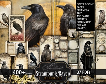 400+ Grimoire Printable Raven Bird Junk Journal Kit Ephemera Template ATC Supplies Crow Bird Clipart Graphics Digital Digi Download Journal