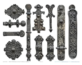 Antique Industrial French Hinge Hardware Scrapbook Jewelry Making Findings Ephemera Planner Clipart Stickers Junk Digital Printables Kit
