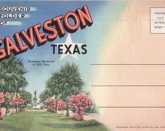 Álbum de recortes retro de Old Galveston, Texas, efímeros, diario de recortes, etiquetas imprimibles, papeles, postales, pegatinas, documentos, descarga digital