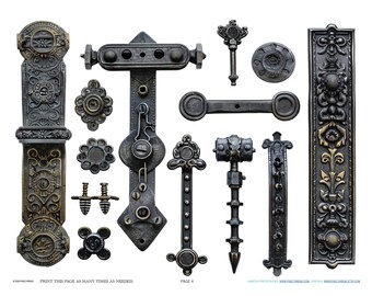 Antique Industrial French Hinge Hardware Scrapbook Jewelry Making Findings Ephemera Planner Clipart Stickers Junk Digital Printables Kit