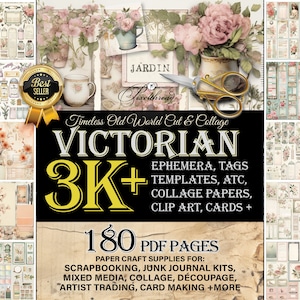 Kit de suministros para diario digital con recortes de papel, etiquetas, pegatinas, collages, decoupage, álbumes de recortes, imprimibles, páginas de papel, efímeras, recortes de papel