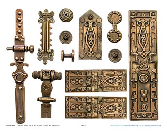 Antique Industrial French Hinge Hardware Scrapbook Jewelry Making Findings Ephemera Planner Clipart Stickers Junk Digital Printables Kit